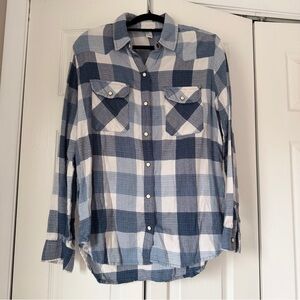 Forever 21 Blue & White Plaid Snap-Front Shirt